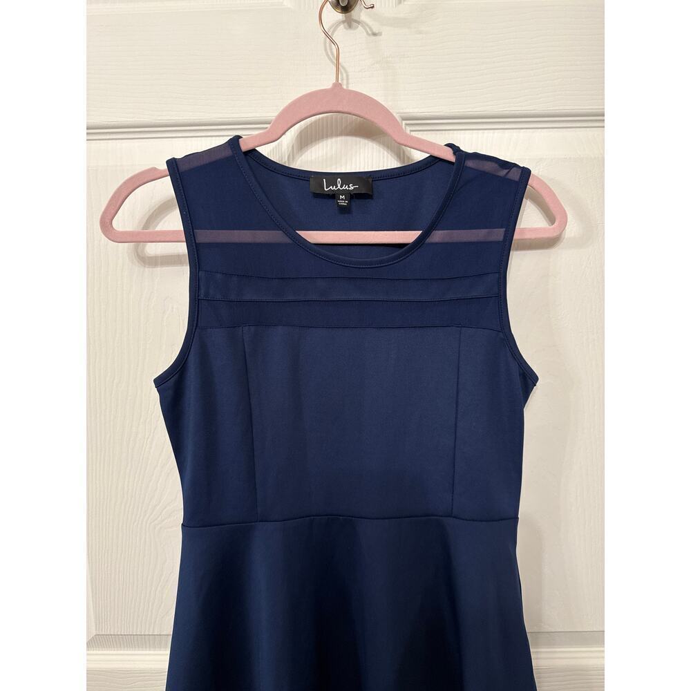 Lulu’s Navy Final Stretch Fit and Flare Sheer Mesh Panel Dress, M - Picture 5 of 9